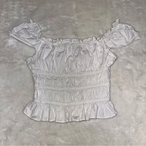 Wayf White Ruffled Peplum Puff Sleeve Blouse Size Medium